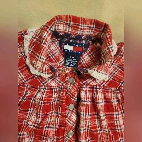 Vtg Tommy Hilfiger 3-6 Mo. Red, Blue, and White Plaid w/ Ruffles. Two Piece Set. - Picture 3 of 6